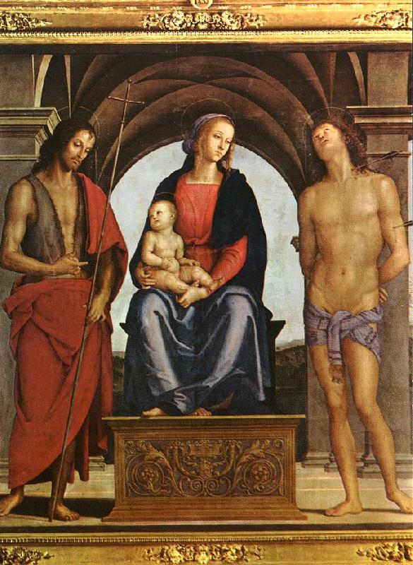 PERUGINO, Pietro The Madonna between St. John the Baptist and St. Sebastian Sweden oil painting art